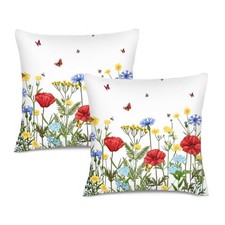 Spring Summer Flowers Throw Pillows 18" x 18" Pack of 2 Wildflower Butterfly