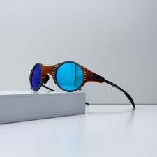 Oakley X-Metal Mars Leather Sunglasses Gray Frame Blue Polarized Lens