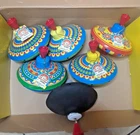Lot of 6 Vintage Schylling Little Tin Humming Top Spinning Toy With Box