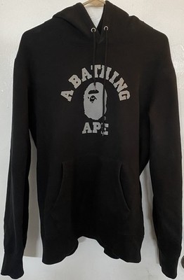A Bathing Ape BAPE Black Pullover Hoodie Ape Head Logo Graphic Print Size XL