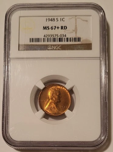 1948 S Lincoln Wheat Cent Unc MS67+ RED NGC