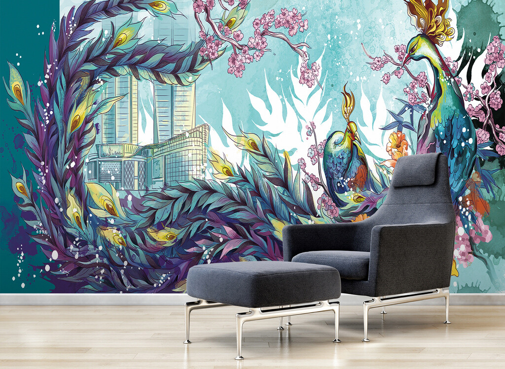 Budynek 3D Peacock H234 Tapeta Mural Samoprzylepne zdejmowane naklejki Wend Wyprzedaż klasyczna