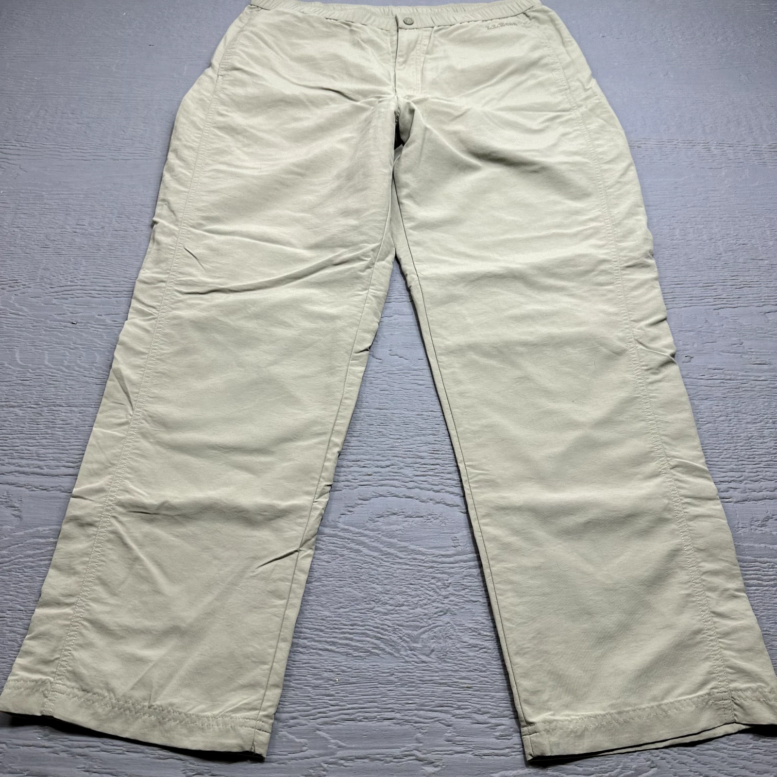 LL Bean Pants Mens Large Beige Mesh Lined Outdoor Nylon Ankle Zip Hiking Jogger