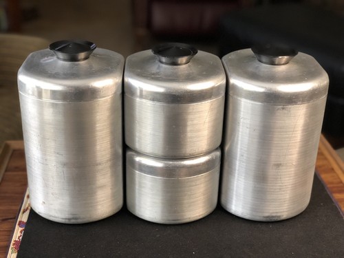Vintage KROMEX spun Aluminum Complete Set Of 4 Stacking Canisters 1950s EX COND! - Picture 5 of 22