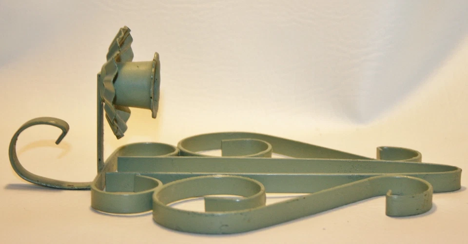 2 Shabby Green Vntg Chic Wall Sconce Candle Holders Paris Apt Scroll Cottagecore - Image 4 of 4