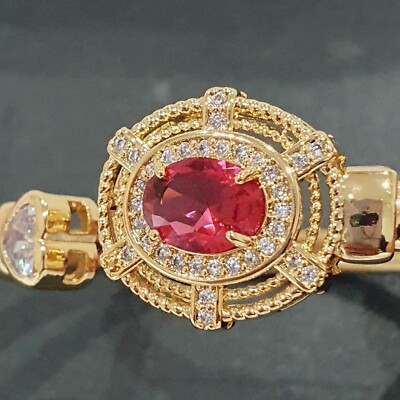 Frau Gelbgold gefüllt Öffnung Manschette Armreif Armband Breklate Geschenk rosa Rubin