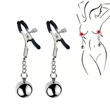 Metal Nipple Clamps with Weighted Balls BDSM Gear Non-Piercing Nipple Clips