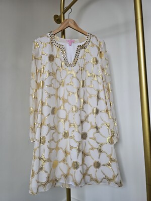 Lilly Pulitzer Resort White Gold Floral Chiffon Colby Tunic Dress Size 0  NWOT | eBay