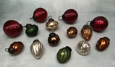 Set of 14 Kugel Style Mini Mercury Glass Ornaments Ribbed Teardrop Ball