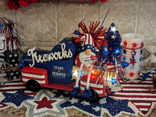 Patriotic Red White Blue July 4th Fireworks 12" Metal Truck LED Stars  Stripes