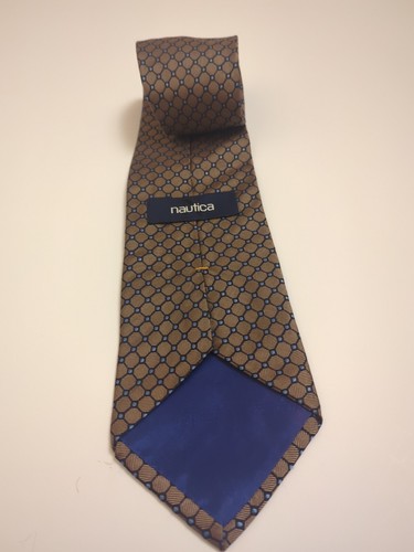 Nautica Men's Classic Tie Silk Plaid Circles Stripes Necktie Gold Blue Gray Grey - Picture 2 of 7