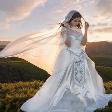 Gothic Sleeping Beauty White Wedding Dress with Strap Lace Corset Wedding Dress