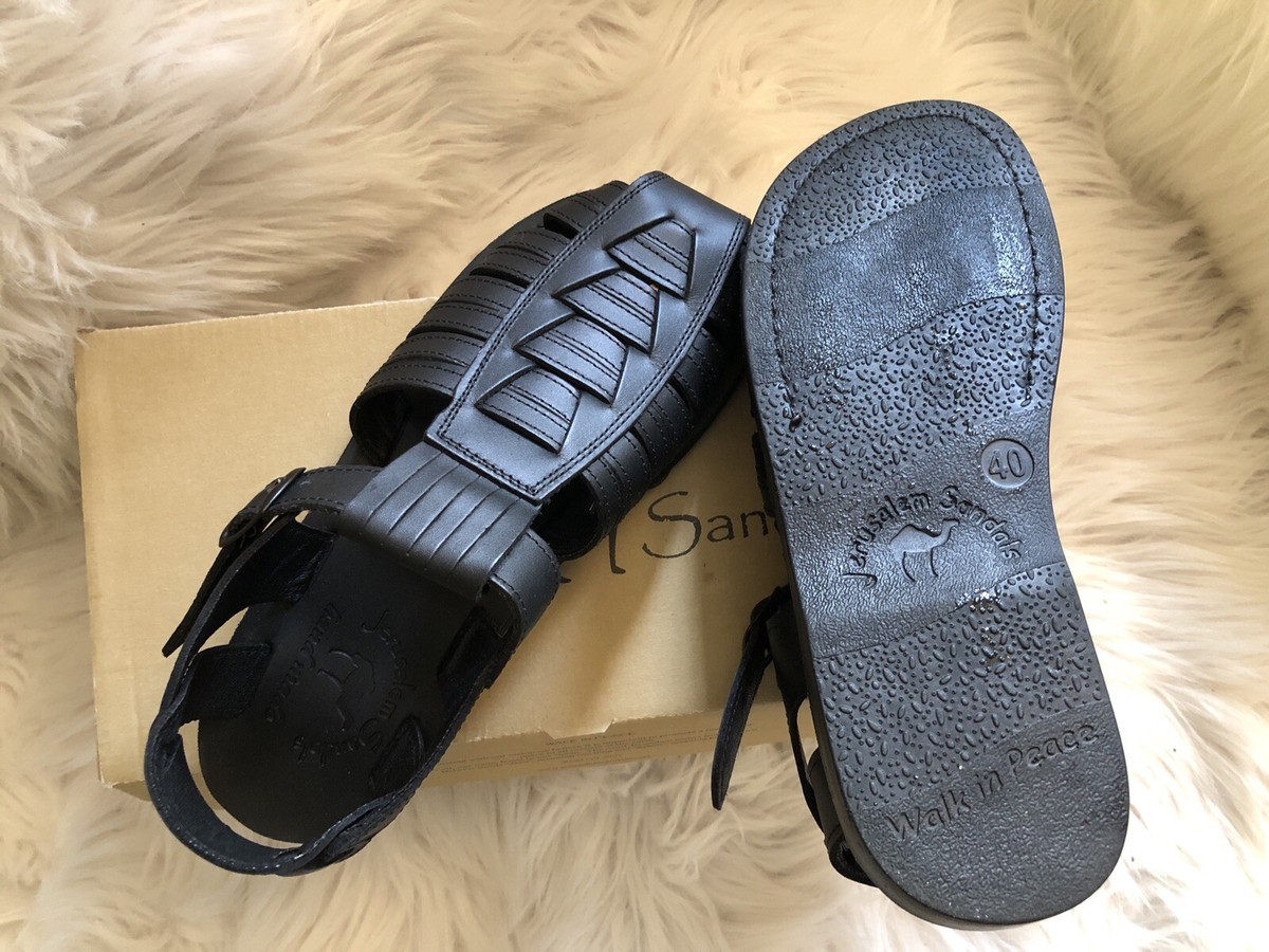Leather Fisherman Sandals by Jerusalem Mens 40/ US. 7 Blk | eBay