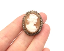 Vintage Gold Filled Carved Shell Woman Cameo Ornate Frame Brooch Pin or Pendant