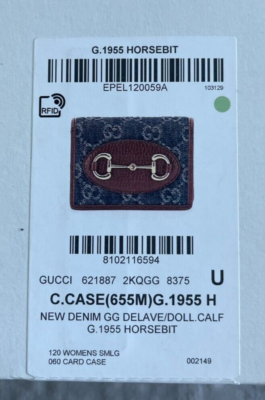 Gucci Horsebit 1955 GG Card Case Wallet Brown Leather Denim Italy