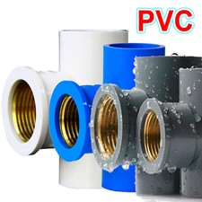 PVC Tee Adhesive Plain x Brass Thread Socket Fitting Pressure Pipe For Aquariums