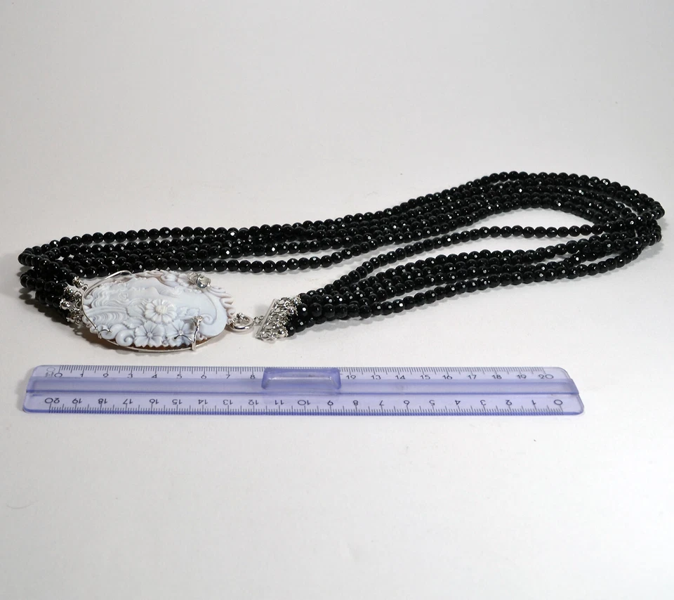 Collar Plata 925 Rodiado Camafeo Sardónico 70MM Ónix 5 Cables -agln 0232 - Imagen 3 de 3