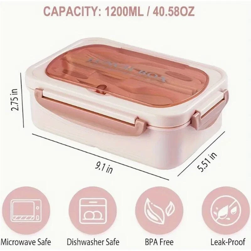 Reusable Bento Box / Lunch Box with Utensils Leakproof Microwa Safe - Pink