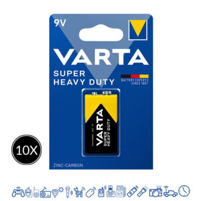 10 x Varta SuperHeavyDuty(Superlife) 9V Block E-Block 2022 6F22 Blister Batterie