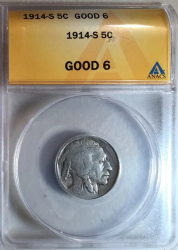 1914-S San Francisco ANACS Certified Good 6 Buffalo Nickel Indian Head Type Coin