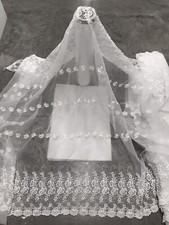 WHITE ORGANZA BEADED EMBROIDERY BRIDAL LACE FABRIC 50 WIDTH SOLD BY THE YARD