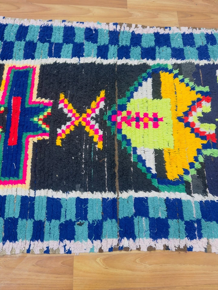 Vintage Moroccan Kilim Rug Runner White Pink Blue Geometric Wool - Image 4 of 4