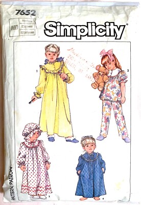 Simplicity Rope SIMPLICITY KIDS PATTERN #7652 NIGHTGOWN ROPE PAJAMAS SIZE M(3-4) CUT ...