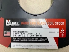 100' x 1/2" x 18R QUICK SILVER HEF BANDSAW COIL STOCK- USA MK MORSE- BAND SAW