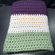 Colorful Crochet Lap Blanket Small Throw Soft Striped 46x35 Granny Cottage Core