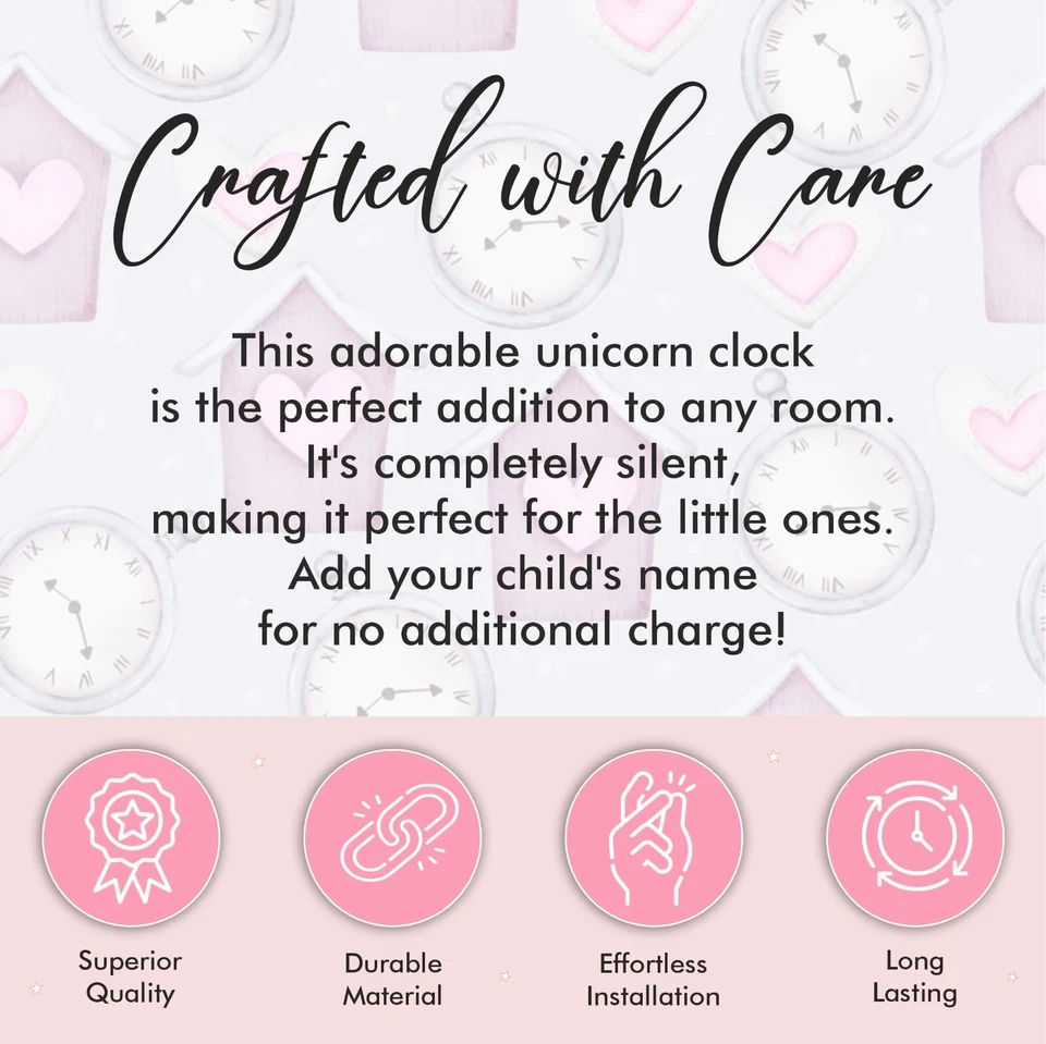 Kids Unicorn Clock - Personalised with Any Name - 25cm Silent Clock -Unique Gift - Image 4 of 4