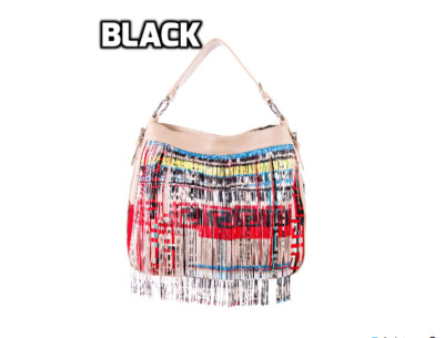 new AUTHENTIC VERSACE FRINGED LEATHER BAG BLACK