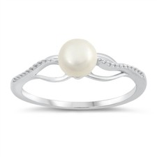 Clear CZ Freshwater Pearl Cute Ring .925 Sterling Silver Band Sizes 5-9 NEW