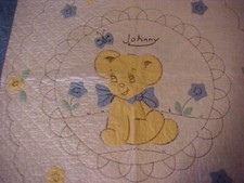 Hand Made BABY QUILT "JOHNNY" BEAR, Vintage