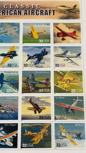 Estampillas de colección de aviones americanos clásicos de Estados Unidos hoja 32c Scott #3142 sin usar como nuevas - Imagen 3 de 4