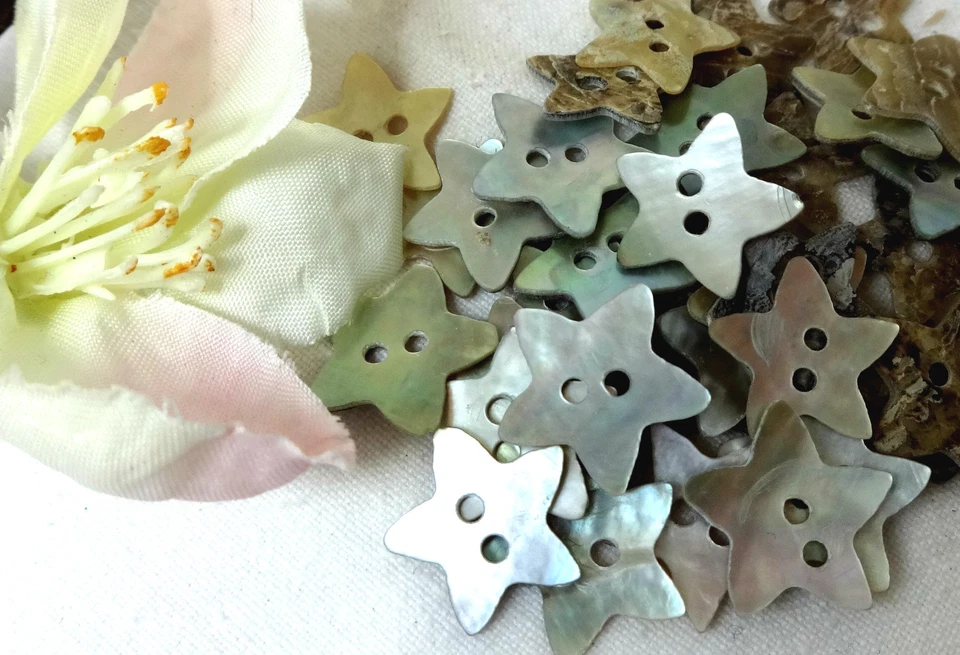 10x KNOPF STERNE PERLMUTT MUSCHELN STERN 13 mm  KINDERKNÖPFE KNÖPFE KINDER BABY - Bild 3 von 4