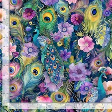 Wild Beauty Peacocks on Floral Panel or Fabric Your Choice 44" Wide