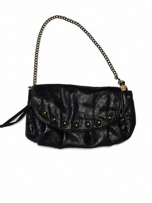 MATT & NAT Black Studded Flap Shoulder Bag Gold Chain Strap Magnetic Inner Pkt