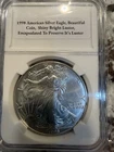 1998 American Silver Eagle Dollar - 1 Oz. Fine Silver - GEM BU, Encapsulated