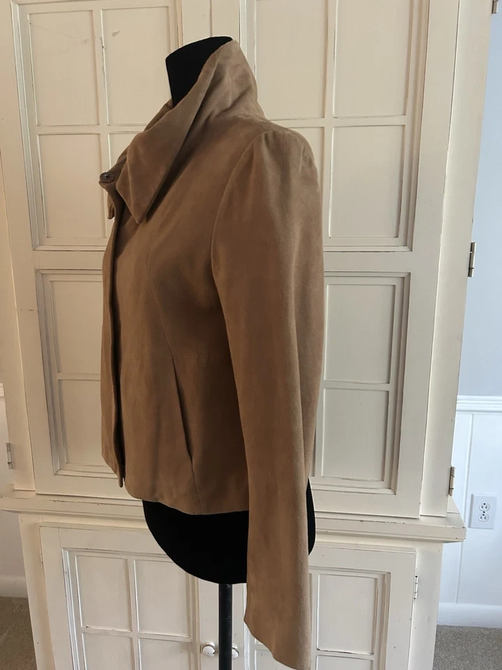 Talbots-Buttery Soft Camel Suede-drawstring Collar-pockets-Rtl.$285-pristine-SzP - Image 4 of 4