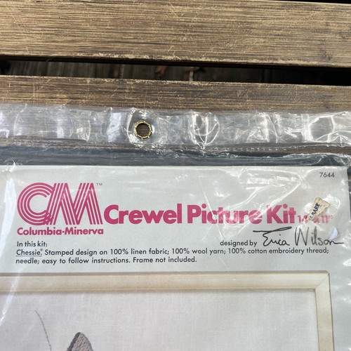 Chesse The Gray Kitty 14x9 Crewel Kit Vintage Unopened Columbia Minerva 1978 Kit - Picture 3 of 7