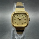 Seiko Watch Women 20mm Champagne Dial Gold Tone Rectangle Manual 11-5010 Runs