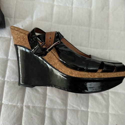 ANTHROPOLOGIE NO 704B Womens Wedge Heels Cork Patent Leather Boho Chic 39.5 / 9 - Picture 7 of 15
