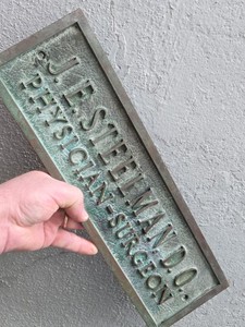 Old Antique Bronze Brass Plaque Dr Steelman Physician Surgeon Advertising Sign