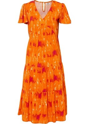 Tunikakleid Gr. 40 Dunkelpink Orange Damen Sommerkleid Midi Freizeitkleid Neu