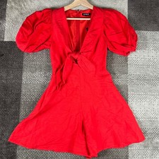 NWT Express Red Puff Sleeve Tie Front Romper Jumpsuit XXS
