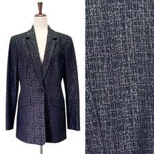 W By Worth Single Button Blazer Black & Silver Tweed Boyfriend Jacket Size 10