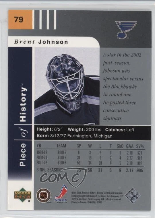 2002-03 Upper Deck Piece Of History Brent Johnson #79 - Image 2 of 2