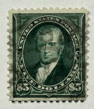 US #278 1895 $5 dark green Marshall, dblwk perf 12 Used/VF, lt. cancel; $575 SCV