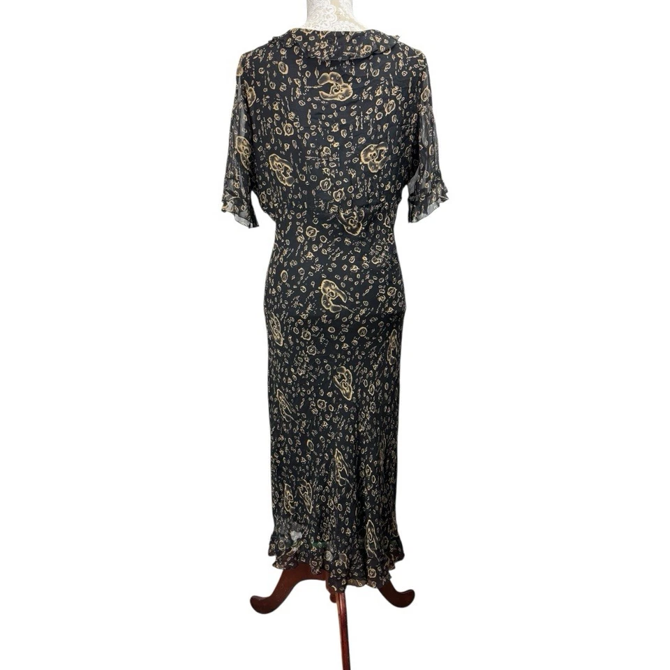 Vestido Babydoll Vintage Y2K Lapislázuli Talla Grande 100% Seda Negro Hada Coqueta Foto 2 de 4