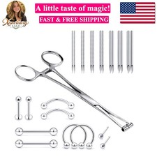9 Style 316L Surgical Steel Body Piercing Tools Kit Piercing Clamps Forceps U...